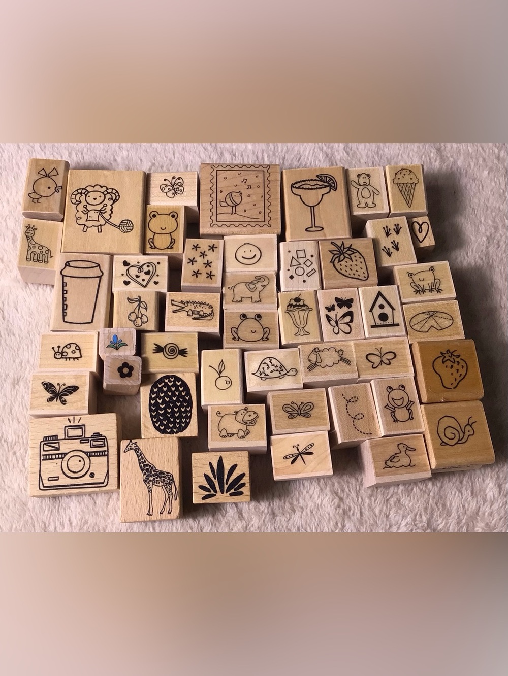 Wooden Stamp Set - Natural Wood Animal & Shape Stamps